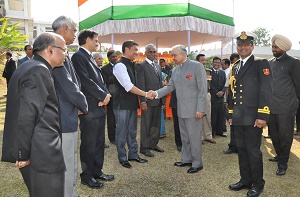 Governor of Arunachal Pradesh Lt. Gen (Retd) Nirbhay Sharma meeting distinguished guests and invitees in the �At Home� function at Raj Bhawan, Itanagar on 26th January 2015